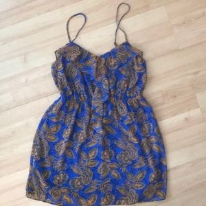 Blue and gold ruffle detail dress
